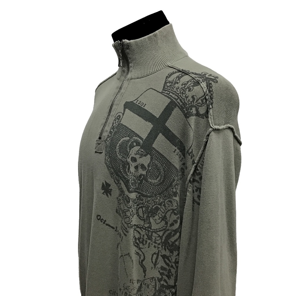 GUESS XXL 1/4 ZIP PULLOVER GRAY SKULLS SWEATER